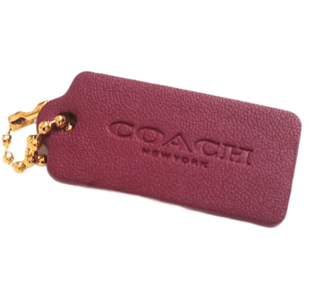 ๐ 1.75" Coach Gold Dark Red Smooth Leather Hangtag Bag Fob Charm Keychain - Picture 3 of 6